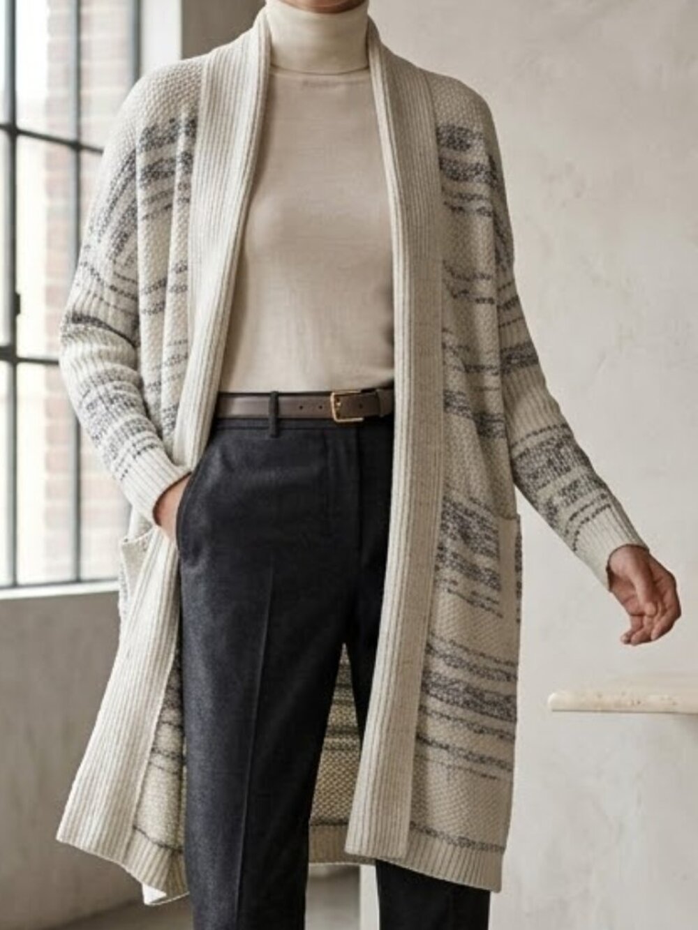 J. Jill PureJill Cotton Blend Marled Knit Open Longline Cardigan Size Sp